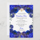 Elegant Royal Blue Floral Quinceanera Birthday Einladung (Rückseite)