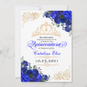 Elegant Royal Blue Floral Quinceanera Birthday Einladung (Vorderseite)
