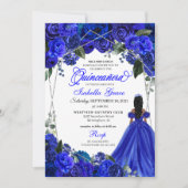 Elegant Royal Blue Floral Quinceanera Birthday Inv Einladung (Vorderseite)