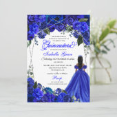 Elegant Royal Blue Floral Quinceanera Birthday Inv Einladung (Stehend Vorderseite)