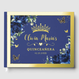 Elegant Royal Blue Floral Quinceanera Sweet 16 Gästebuch