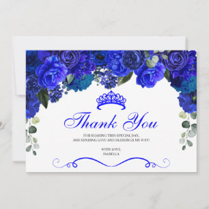 Elegant Royal Blue Floral Quinceanera Vielen Dank Dankeskarte