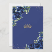 Elegant Royal Blue Flowers Gold Quinceñera 16. Save The Date (Rückseite)