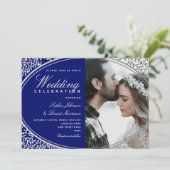 Elegant Royal Blue Foto Wedding Einladung (Stehend Vorderseite)