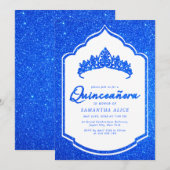 Elegant Royal Blue Glittery Quinceanera Einladung (Vorne/Hinten)