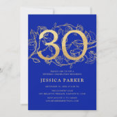 Elegant Royal Blue Gold 30. Geburtstag Einladung (Vorderseite)