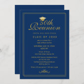 Elegant Royal Blue Gold 50. Class Wiedersehen Einladung (Vorne/Hinten)