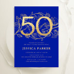Elegant Royal Blue Gold 50. Geburtstag Einladung<br><div class="desc">Elegantes königsblaues Gold 50. Geburtstagsfeier Einladung. Individuell anpassbares modernes feminines Design mit Rose botanischen Akzenten und Imitaten Glitzer Gold. Einfache florale Einladungskarte perfekt für eine stilvolle Damenfeier. Personalisieren Sie Ihre persönlichen Daten. Gedruckte Zazzle Einladungen oder Sofortdownload digitalen druckbaren Vorlage.</div>