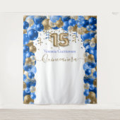 Elegant Royal Blue Gold Balloon Arch Quinceanera Wandteppich (Vorderseite)