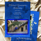 Elegant Royal Blue, Gold Butterflies Quinceanera Folieneinladung