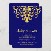 Elegant Royal Blue Gold Damask Baby Shower Einladung (Vorne/Hinten)