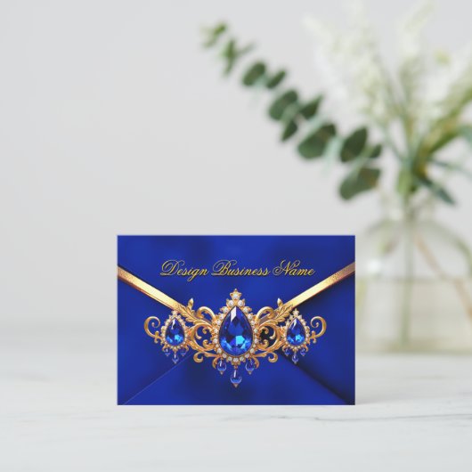 Elegant Royal Blue Gold Jewel Diamonds Gems Visitenkarte (Stehend Vorderseite)