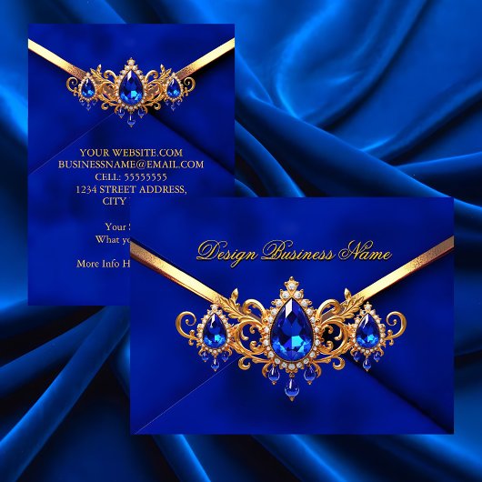 Elegant Royal Blue Gold Jewel Diamonds Gems Visitenkarte