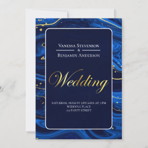 Elegant Royal Blue Gold Lace QR Code Wedding Einladung