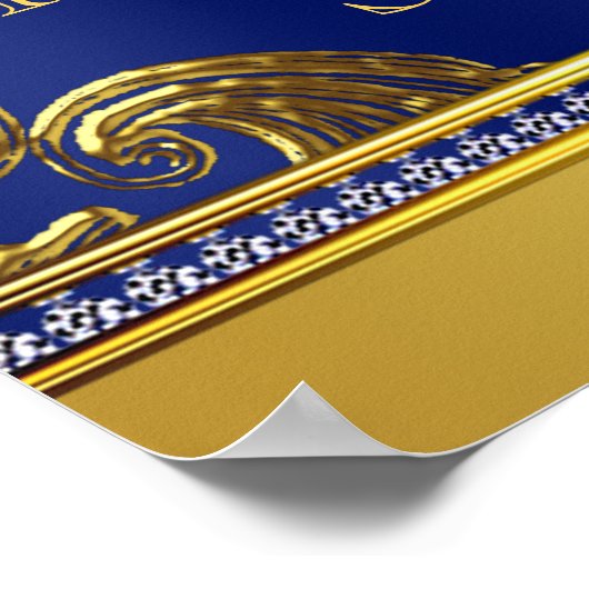 Elegant Royal Blue Gold Prince Baby Shower Signs Poster (Ecke)