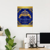 Elegant Royal Blue Gold Prince Baby Shower Signs Poster (Heimbüro)