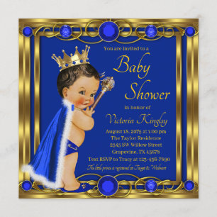 Elegant Royal Blue Gold Prince Jewel Baby Shower Einladung