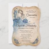 Elegant Royal Blue Gold Princess Quince Birthday Einladung (Vorderseite)