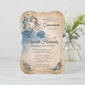 Elegant Royal Blue Gold Princess Quince Birthday Einladung (Stehend Vorderseite)