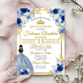 Elegant Royal Blue & Gold Rose Quinceañera Einladung