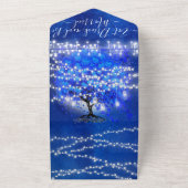 Elegant Royal Blue Heart Leaf Tree Wedding All in All In One Einladung (Außenbereich)