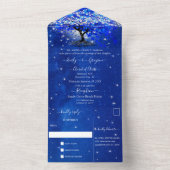 Elegant Royal Blue Heart Leaf Tree Wedding All in One Einladung (Innen)