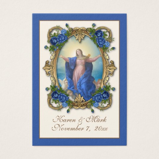 Elegant Royal Blue Jungfrau Mary Wedding Holy Card (Vorderseite)