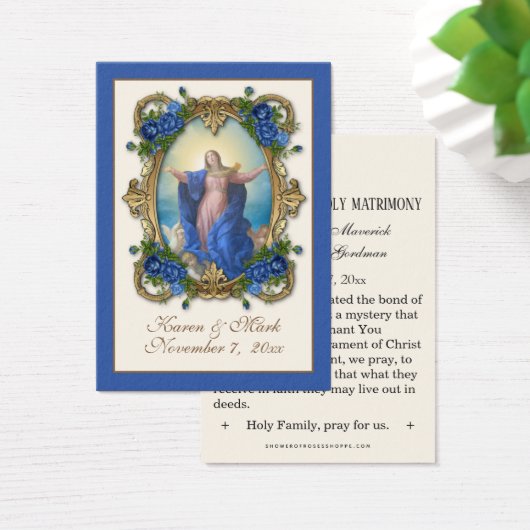 Elegant Royal Blue Jungfrau Mary Wedding Holy Card (Schreibtisch)