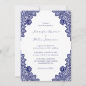 Elegant Royal Blue Lace Wedding Einladung (Vorderseite)