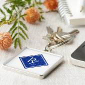 Elegant Royal Blue Marble Diamond Monogram Schlüsselanhänger (Seite)