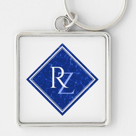 Elegant Royal Blue Marble Diamond Monogram Schlüsselanhänger (Vorne)