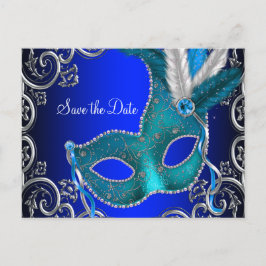Elegant Royal Blue Masquerade Save the Date Ankündigungspostkarte