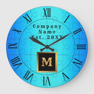 Elegant Royal Blue Metal Mit Monogramm Große Wanduhr