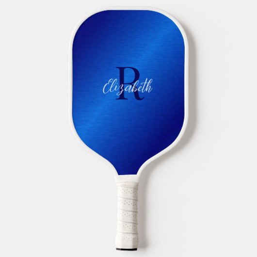 Elegant Royal Blue Mit Monogramm Pickleball Schläger (Rückseite)