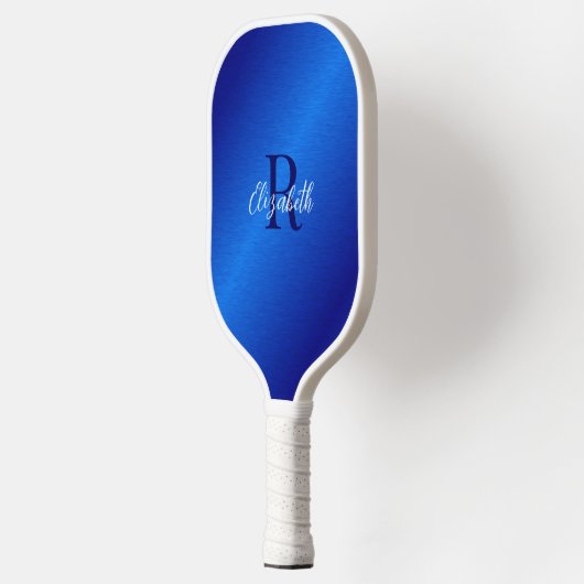 Elegant Royal Blue Mit Monogramm Pickleball Schläger (Links)