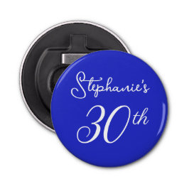Elegant Royal Blue Monogram 30. Geburtstag Party Flaschenöffner