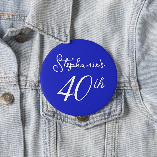 Elegant Royal Blue Monogram 40. Geburtstag Party Button (Beispiel)