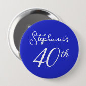 Elegant Royal Blue Monogram 40. Geburtstag Party Button (Vorne & Hinten)