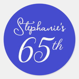 Elegant Royal Blue Monogram 65. Geburtstagsparty Runder Aufkleber