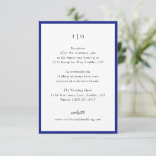 Elegant Royal Blue Monogram Modern Wedding Begleitkarte