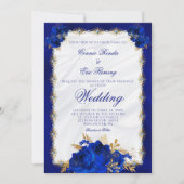Elegant Royal Blue Monogram Rose Formal Wedding Einladung (Vorderseite)