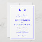 Elegant Royal Blue Monogram Wedding  Einladung (Vorderseite)