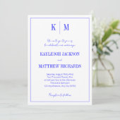 Elegant Royal Blue Monogram Wedding  Einladung (Stehend Vorderseite)