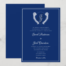 Elegant Royal Blue Monogram Wedding Einladung