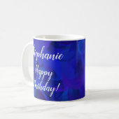 Elegant Royal Blue Name Happy Birthday Office Kaffeetasse (Vorderseite Links)