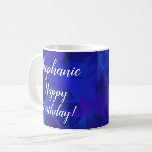 Elegant Royal Blue Name Happy Birthday Office Kaffeetasse (Vorderseite Links)