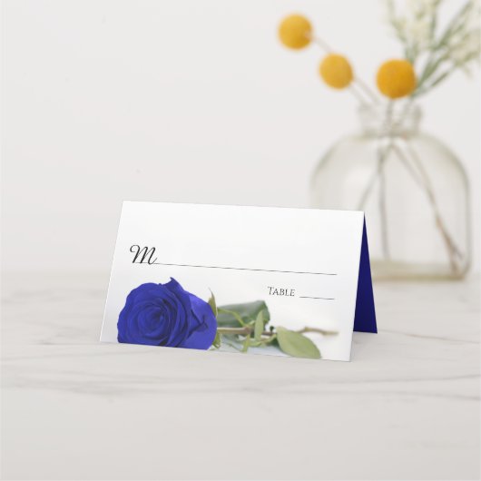 Elegant Royal Blue oder Cobalt Rose Hochzeit Write Platzkarte (Vorderseite)