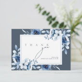 Elegant Royal Blue Opulence Floral Wedding Dankeskarte (Stehend Vorderseite)