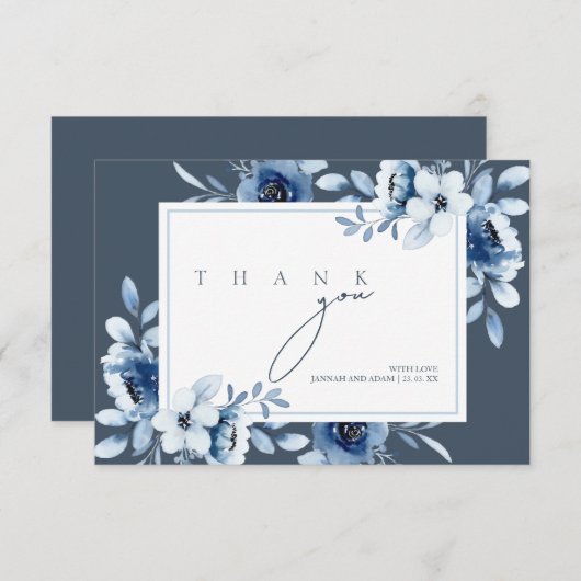Elegant Royal Blue Opulence Floral Wedding Dankeskarte (Vorne/Hinten)