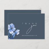 Elegant Royal Blue Opulence Floral Wedding Dankeskarte (Vorne/Hinten)